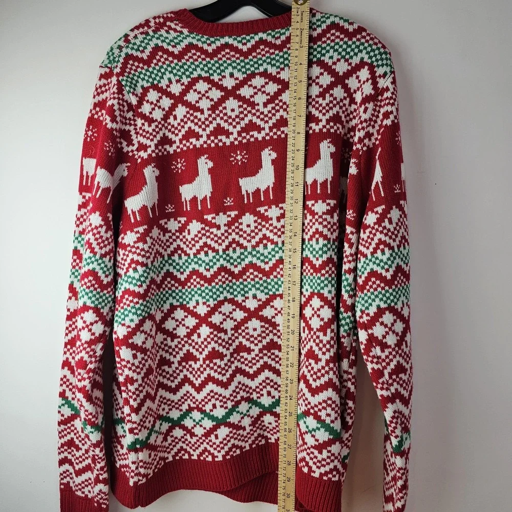 Jolly Sweaters Mens Holiday XL Red Green Ugly Christmas Knit Llama Alpaca 3D LS
